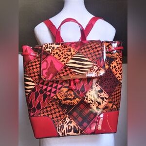 Alyssa Backpack Vegan Leather Red Geometric Shoulder School College Backpack